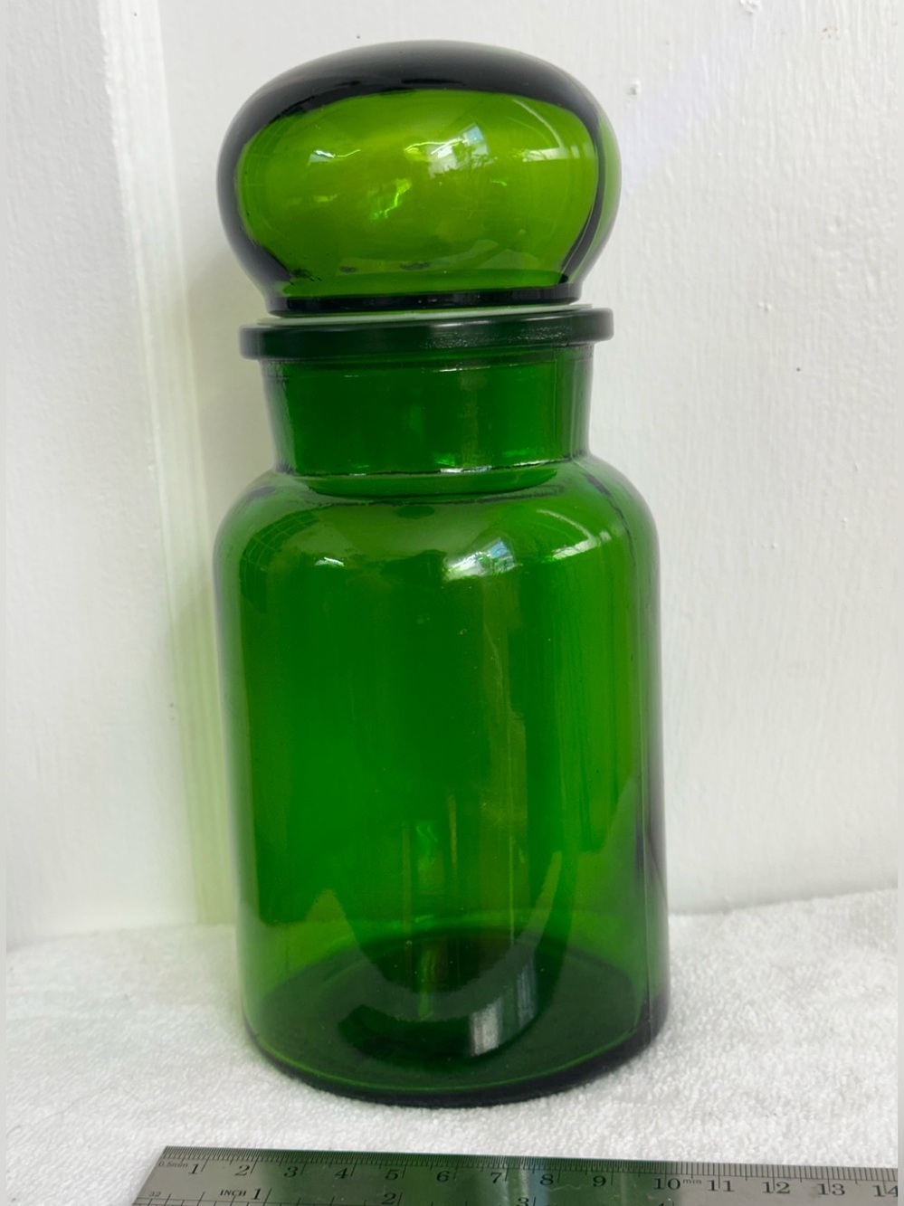 Vintage 1960s green glass jar